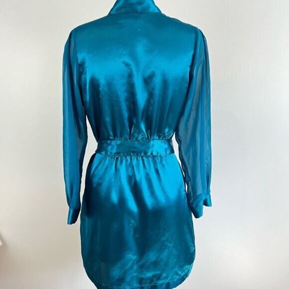 Vintage Y2K La Vie En Rose Women’s S/M Blue Satin Belted Nightwear Robe Sleepwea - Picture 9 of 15